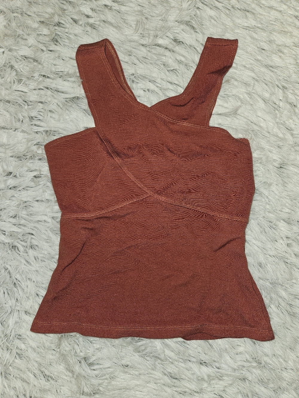 Solemio Burnt Orange Bandage Tank Top Open Back Stretch Fitted Size M